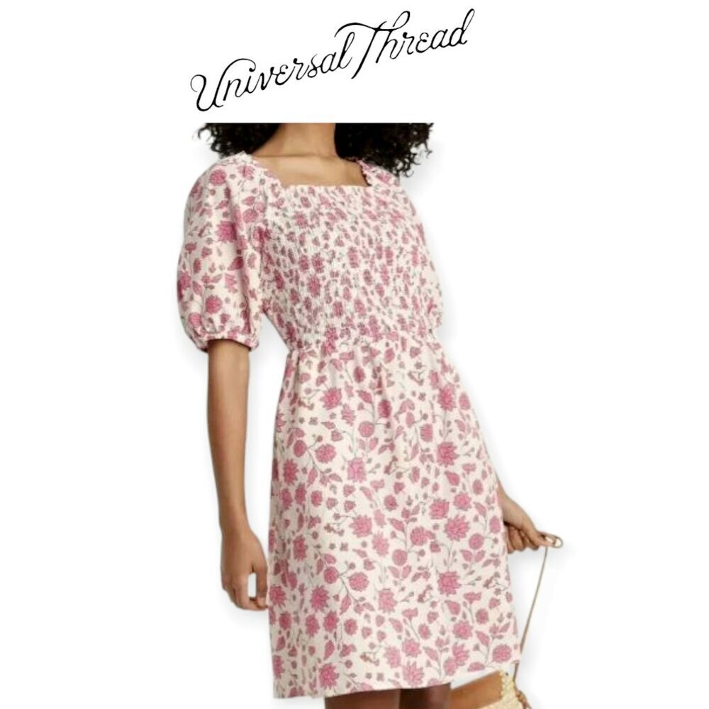 Cottagecore Boho Smocked Floral 100 Percent Cotton Midi Dress Universal Thread X